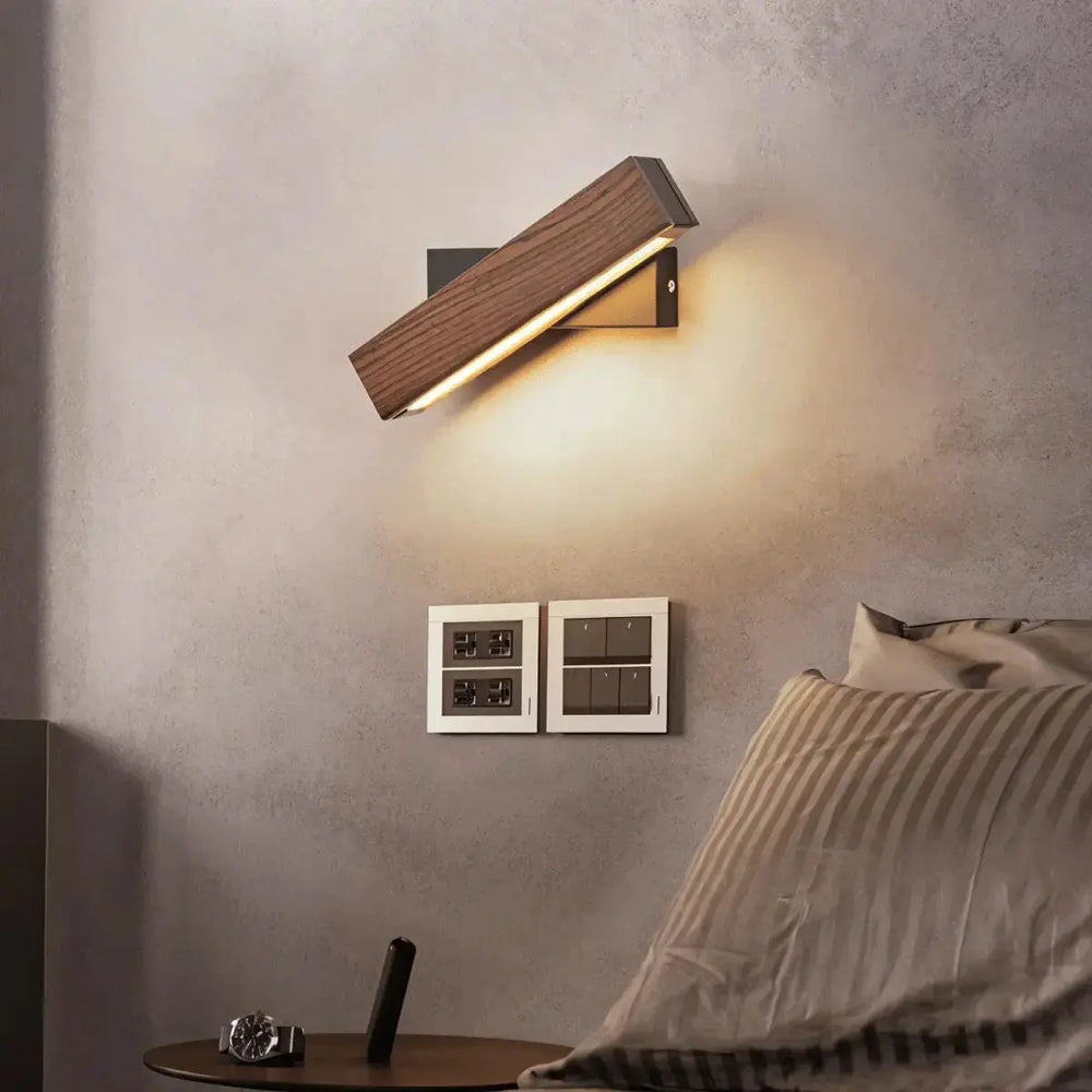 Zenvia Essentials 360° Swiveling Wooden Wall Lights For Living Room, dark wood finish