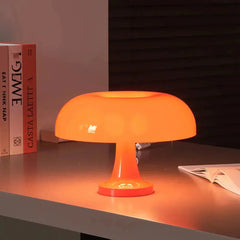 Zenvia Essentials Classic Mushroom Italian LED Lamp on grey desk with orange shade