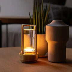 Zenvia Essentials Elegant Crystal Rechargeable Table Lamp For Bedroom with gold metal frame and LED light