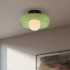 Zenvia Essentials Modern Round Glass Ceiling Light with green glass shade and black base