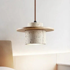 Natural Travertine Stone & Wood Pending Light