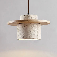 Natural Travertine Stone & Wood Pending Light