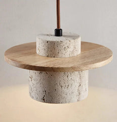 Natural Travertine Stone & Wood Pending Light