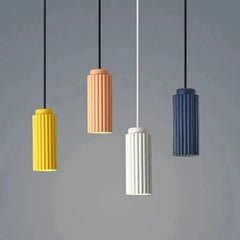 Zenvia Essentials Nordic Minimalist Pendant Light with striped patterns in yellow, orange, and white.