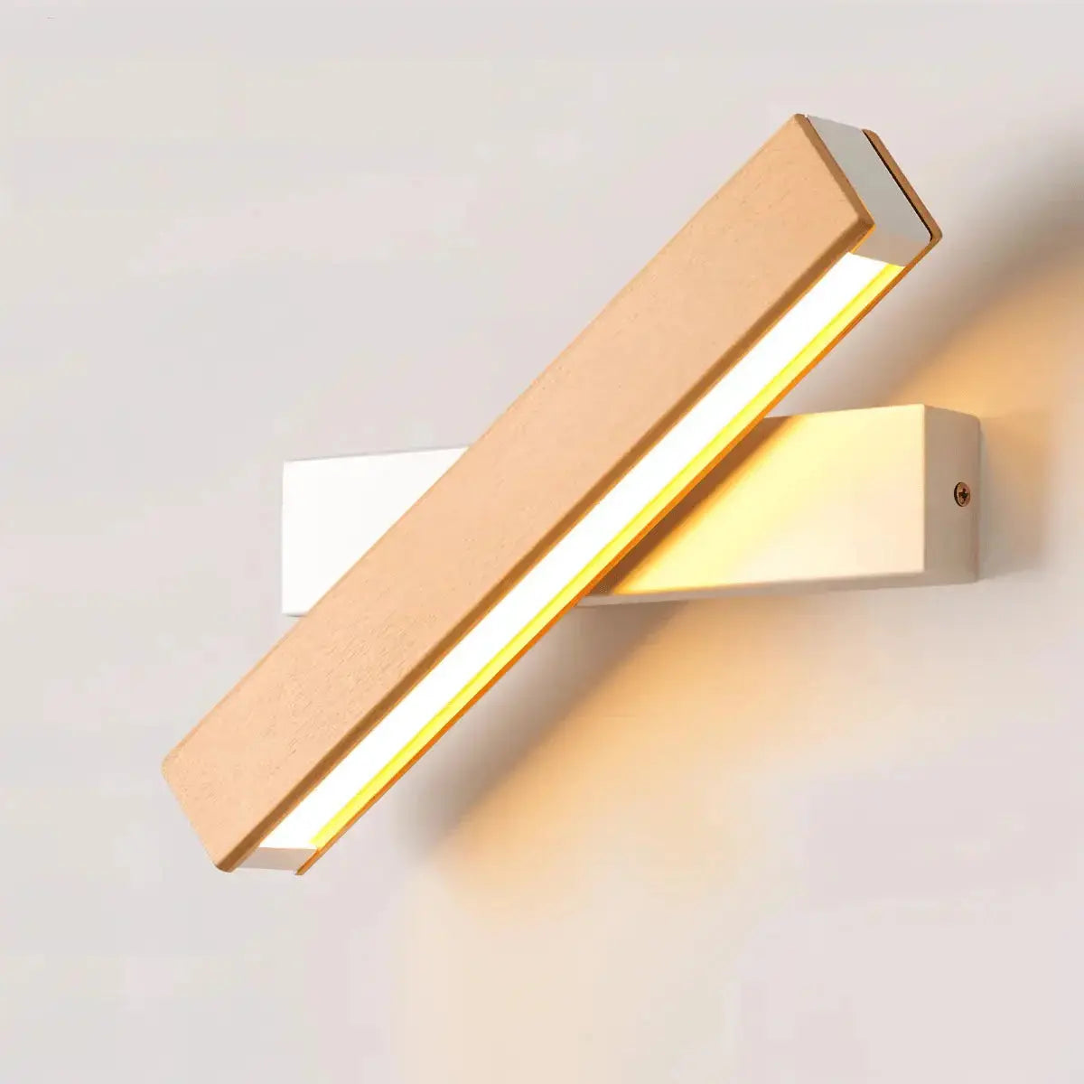 Zenvia Essentials 360° swiveling wooden wall lights for living room with white base and beige accents