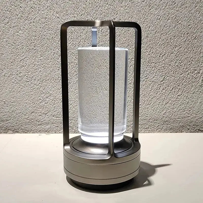 Zenvia Essentials Elegant Crystal Rechargeable Table Lamp For Bedroom with black metal frame and silver base
