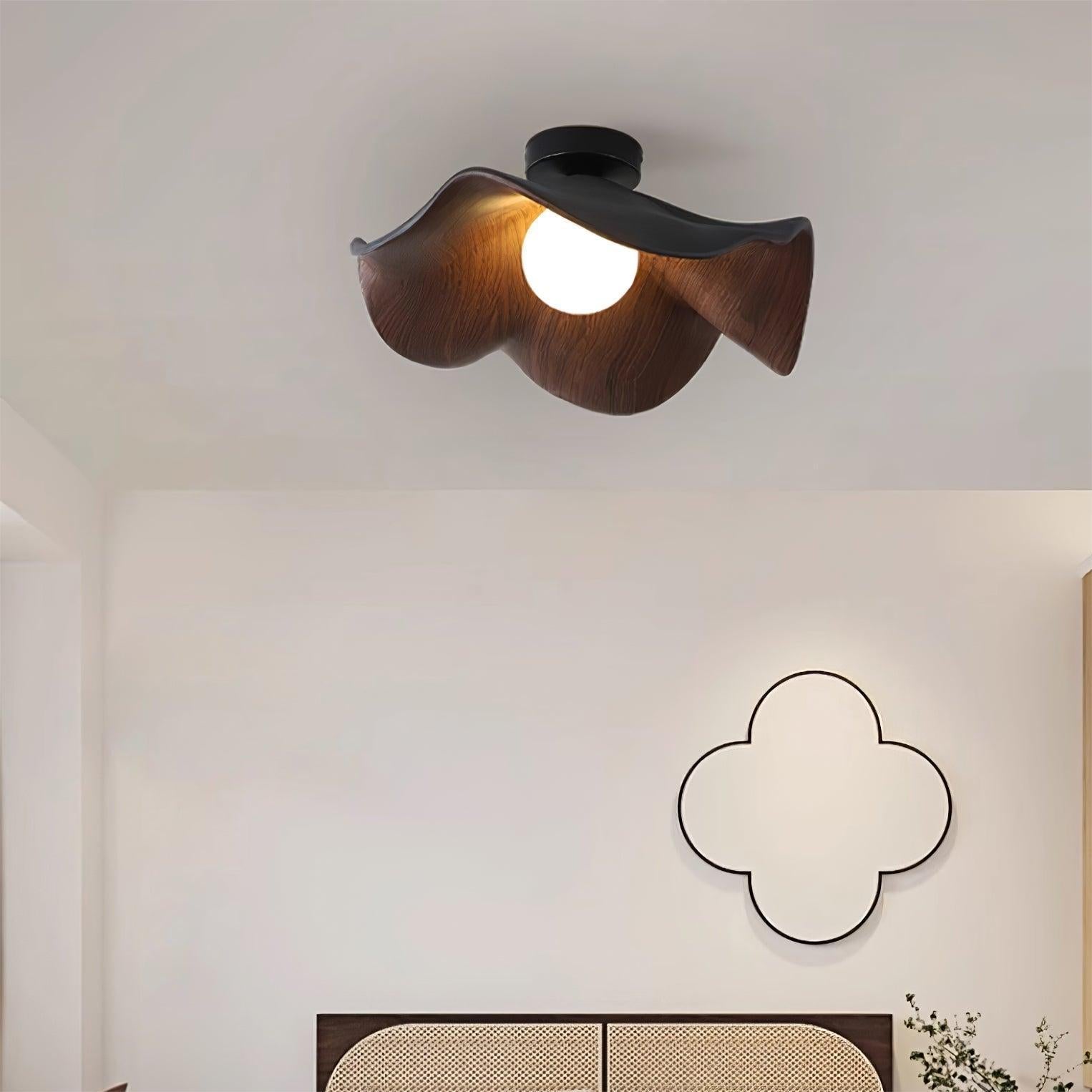 Scandinavian Wood Lotus Resin Ceiling Light