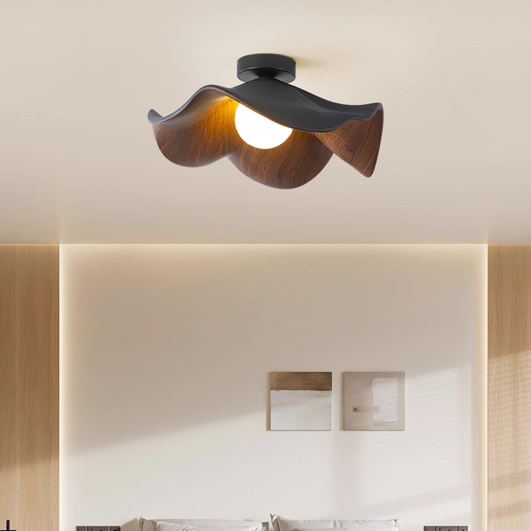 Scandinavian Wood Lotus Resin Ceiling Light