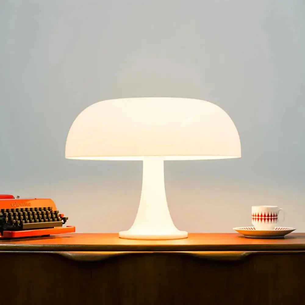 Classic Mushroom Italian LED Lamp with a white, oval-shaped shade