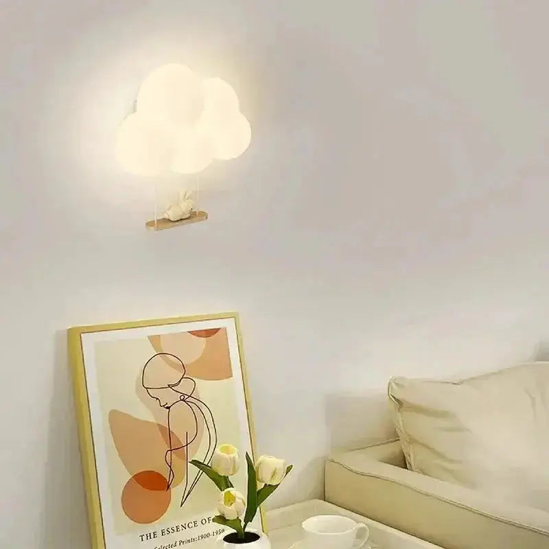 White Cloud-Shaped LED Wall Lights for Living Room by Zenvia Essentials on beige sofa wall