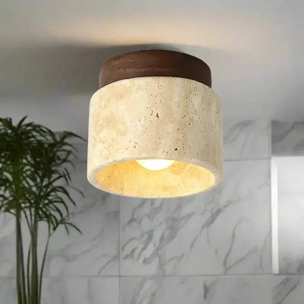 Zenvia Essentials Creative Cream Style Ceiling Light with beige concrete-style shade and brown wooden base