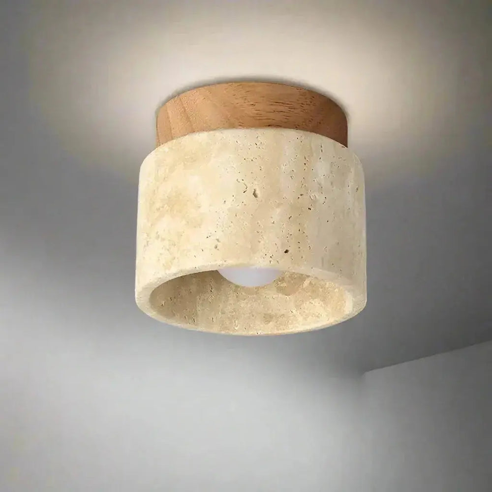 Zenvia Essentials Creative Cream Style Ceiling Light with beige fabric shade and wooden base