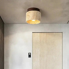 Zenvia Essentials Creative Cream Style Ceiling Light with beige concrete-style shade and wooden base
