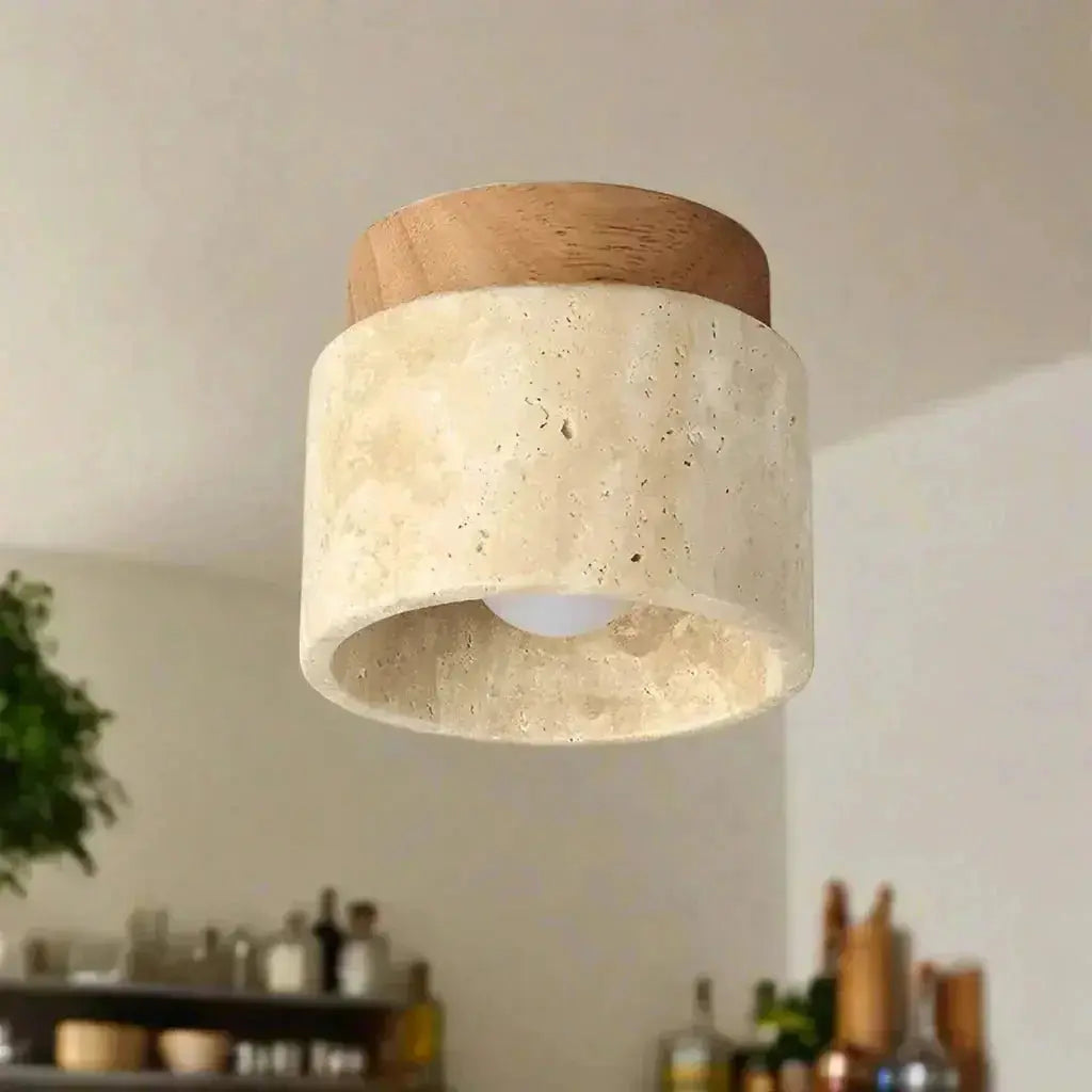 Zenvia Essentials Creative Cream Style Ceiling Light with cream-colored cylindrical fixture and wooden base