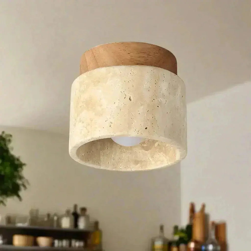 Zenvia Essentials Creative Cream Style Ceiling Light with cream-colored cylindrical fixture and wooden base