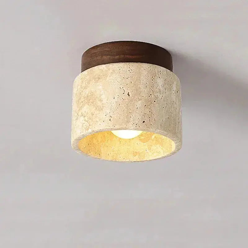Zenvia Essentials Creative Cream Style Ceiling Light with wooden base and lit bulb