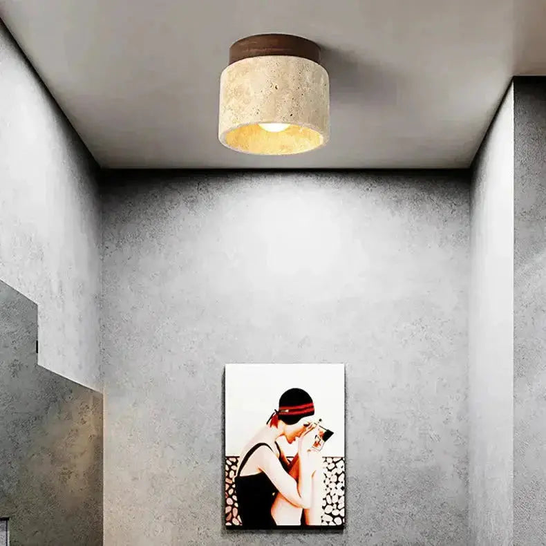 Zenvia Essentials Creative Cream Style Ceiling Light, a modern beige ceiling light fixture mounted on gray concrete wall.