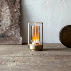 Zenvia Essentials Elegant Crystal Rechargeable Table Lamp For Bedroom with gold metal frame and glass interior