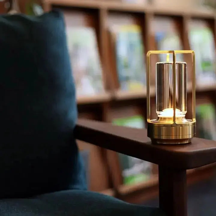 Zenvia Essentials Elegant Crystal Rechargeable Table Lamp For Bedroom on wooden table