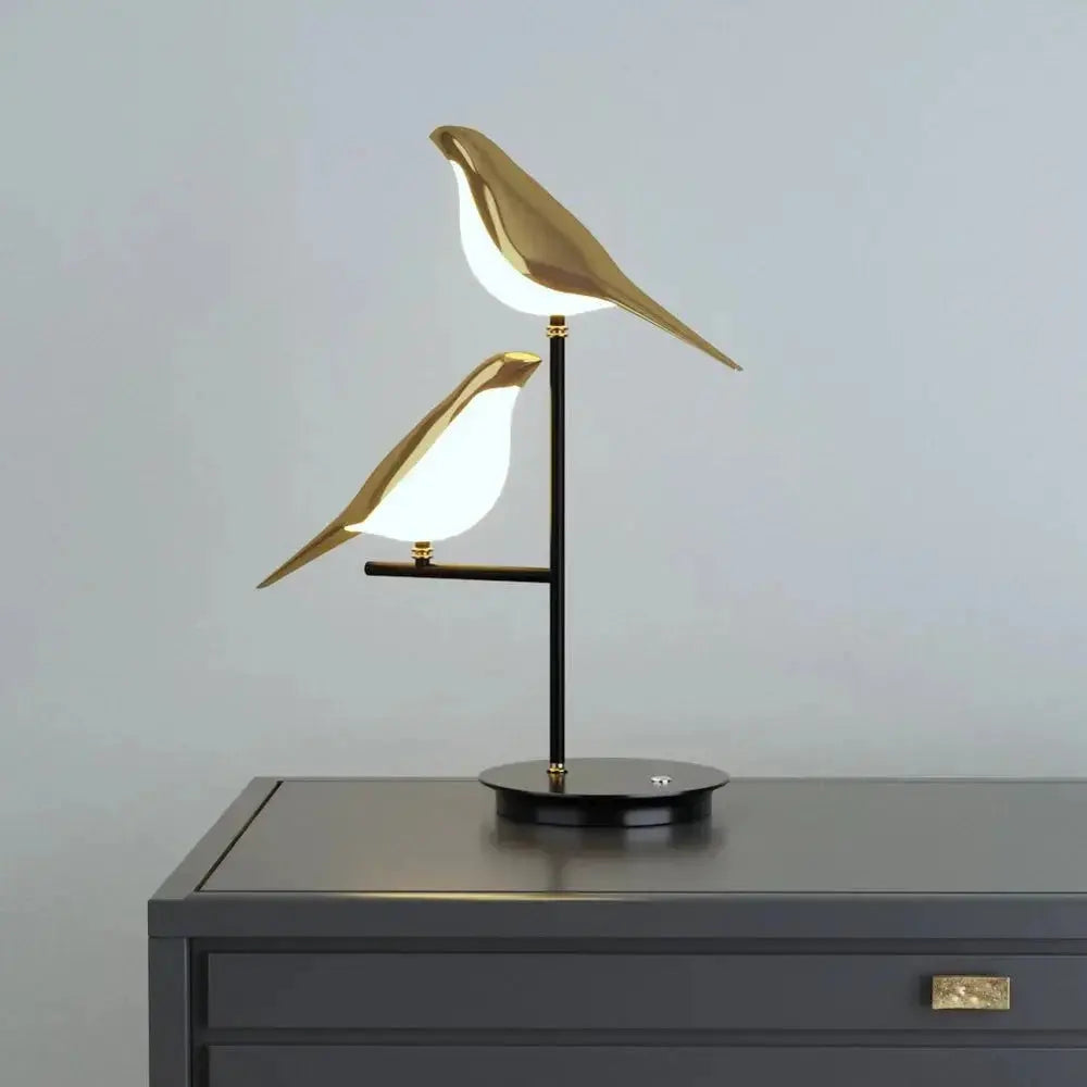 Zenvia Essentials Golden Bird Table Lamp for Bedroom with gold bird design on a black metal base