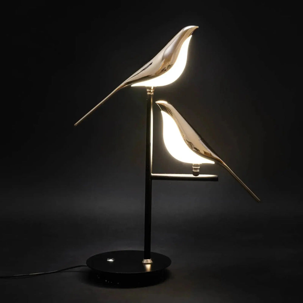 Golden Bird Table Lamp for Bedroom by Zenvia Essentials with black base and gold bird-shaped lampshade
