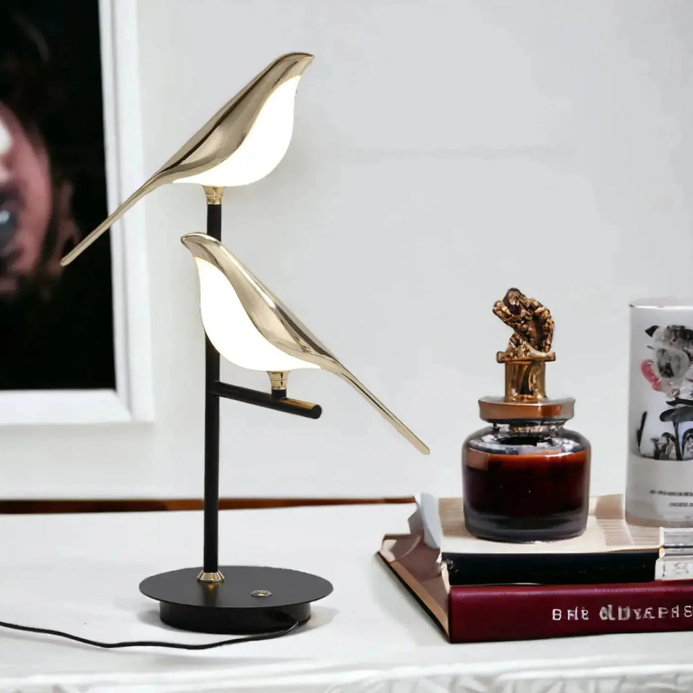 Zenvia Essentials Golden Bird Table Lamp for Bedroom with gold bird design on black metal base