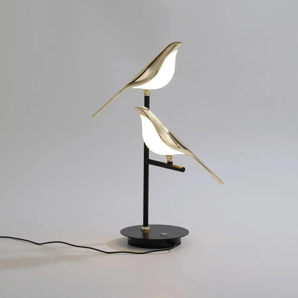 Golden Bird Table Lamp for Bedroom by Zenvia Essentials with black base and gold bird-shaped lampshade