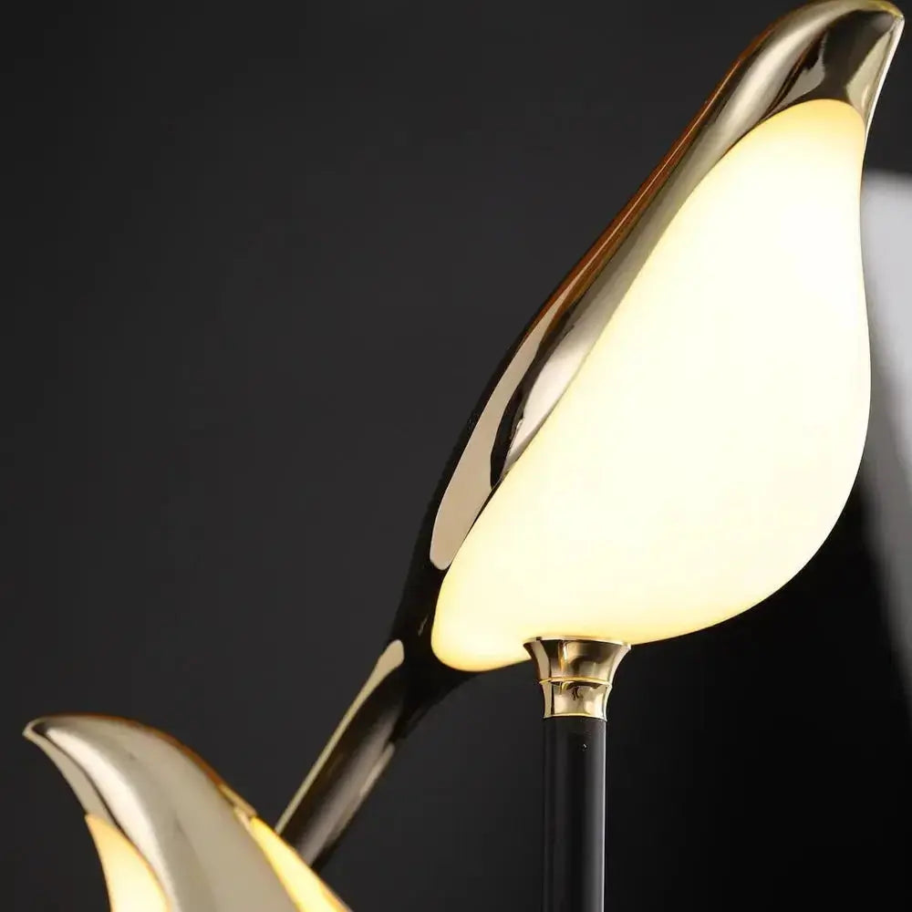 Black base Golden Bird Table Lamp for Bedroom by Zenvia Essentials with gold metal arm and white light bulb