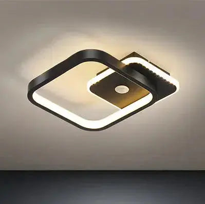 Zenvia Essentials Human PIR Motion Sensor LED Ceiling Light For Bedroom with black metal frame and warm white glow