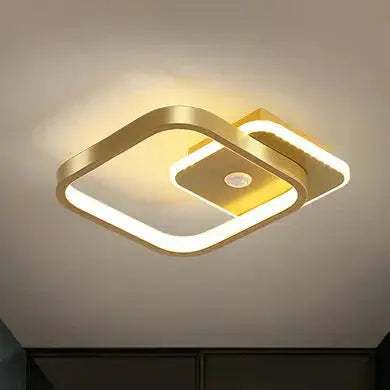 Zenvia Essentials Human PIR Motion Sensor LED Ceiling Light For Bedroom with gold metal frame and small circular LED light