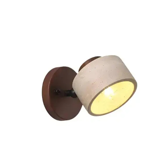 Zenvia Essentials Minimalist Travertine Stone LED Wall Light with dark brown base and textured concrete shade