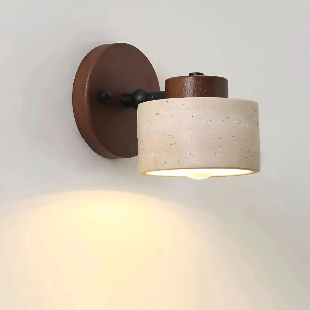 Zenvia Essentials Minimalist Travertine Stone LED Wall Light with travertine stone shade and dark brown finish