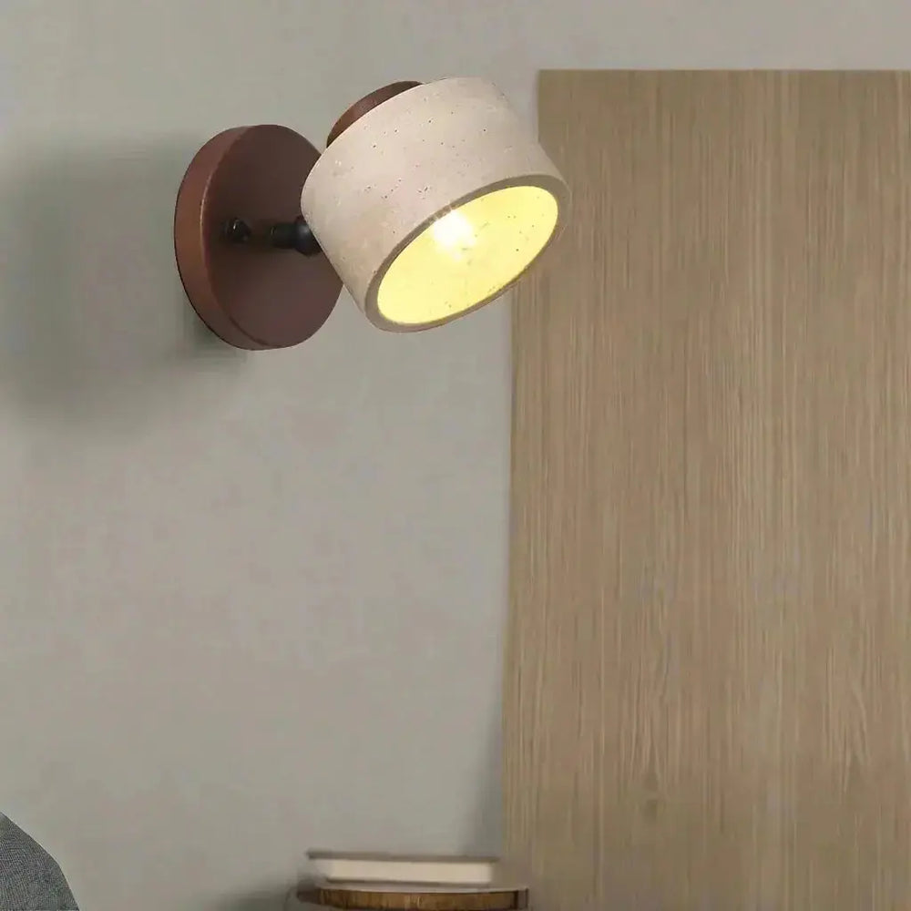 Zenvia Essentials Minimalist Travertine Stone LED Wall Light, wall-mounted light fixture with textured concrete shade