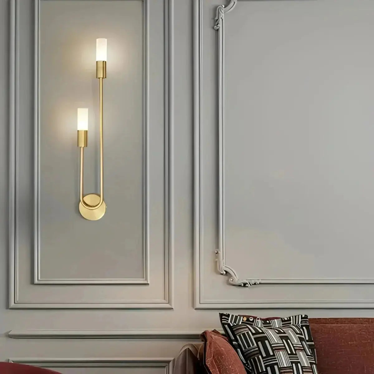 Zenvia Essentials Modern Gold LED Wall Lights Sconces with brass and white glass shades