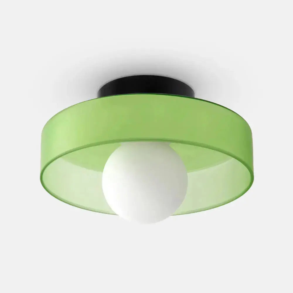 Zenvia Essentials Modern Round Glass Ceiling Light For Bedroom with green fabric and black base