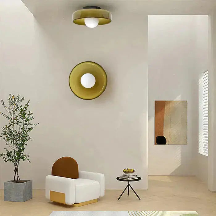 Zenvia Essentials Modern Round Glass Ceiling Light For Bedroom in a modern living room