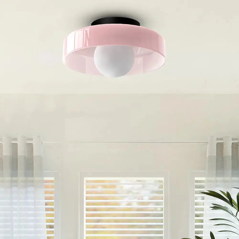 Zenvia Essentials Modern Round Glass Ceiling Light For Bedroom in pink and white