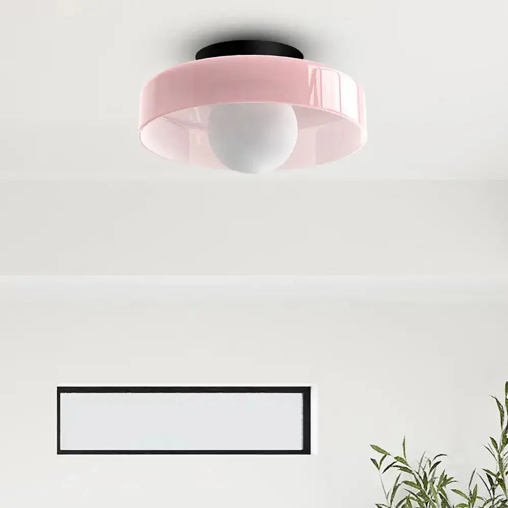 Zenvia Essentials Modern Round Glass Ceiling Light For Bedroom with pink glass shade and white globe