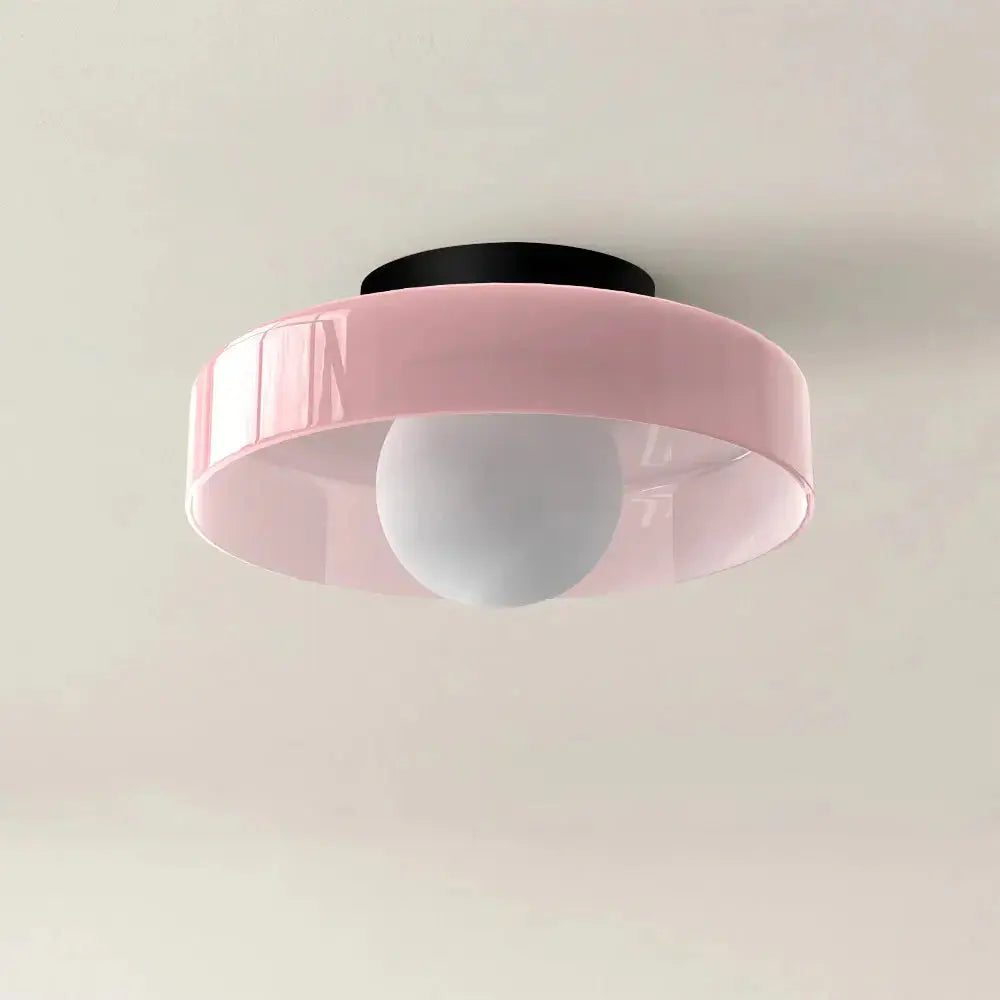 Zenvia Essentials Modern Round Glass Ceiling Light For Bedroom with pink and white colors