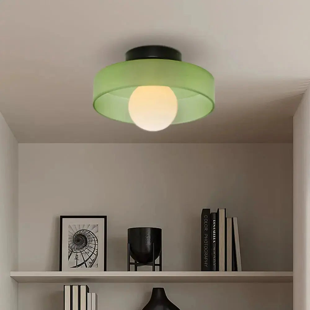 Zenvia Essentials Modern Round Glass Ceiling Light For Bedroom with green glass shade