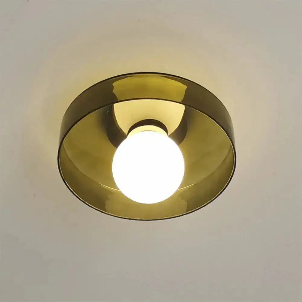 Zenvia Essentials Modern Round Glass Ceiling Light For Bedroom with gold ring and white light bulb