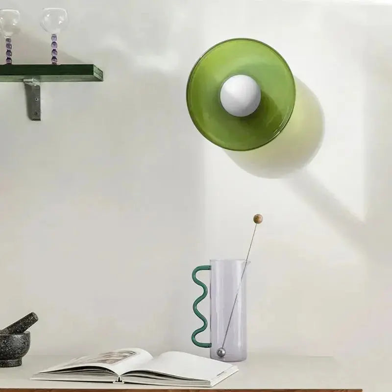 Zenvia Essentials Modern Round Glass Ceiling Light For Bedroom with a green glass shade