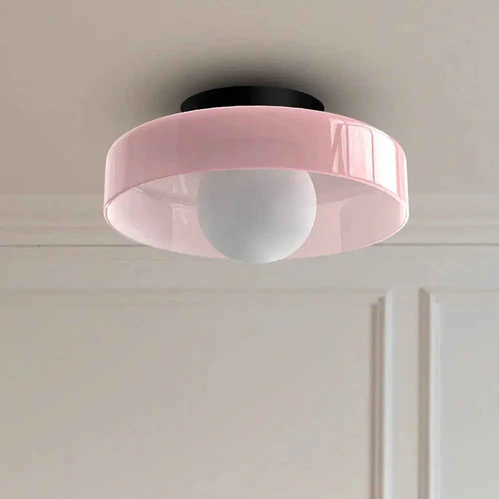 Zenvia Essentials Modern Round Glass Ceiling Light For Bedroom with pink glass and white base