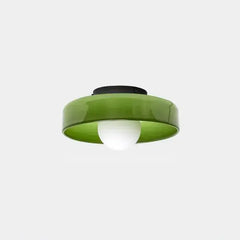 Zenvia Essentials Modern Round Glass Ceiling Light For Bedroom with green glass, white light bulb and black base