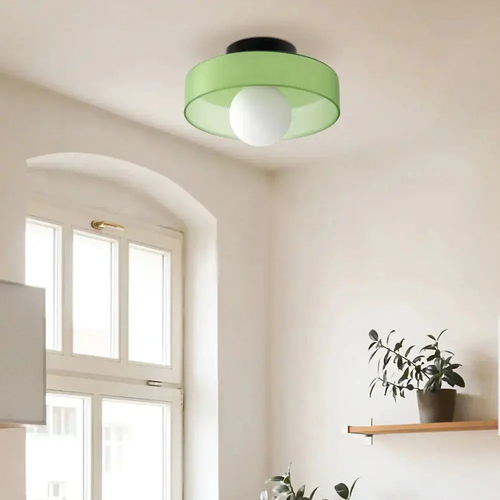 White Zenvia Essentials Modern Round Glass Ceiling Light For Bedroom with green glass shade