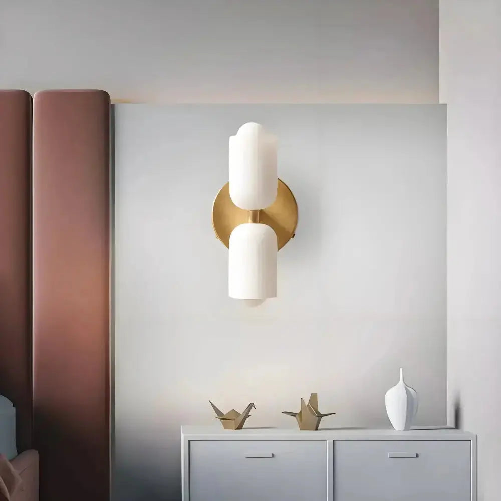 Zenvia Essentials Modern Up Down Acrylic Wall Light with gold base and white glass shades