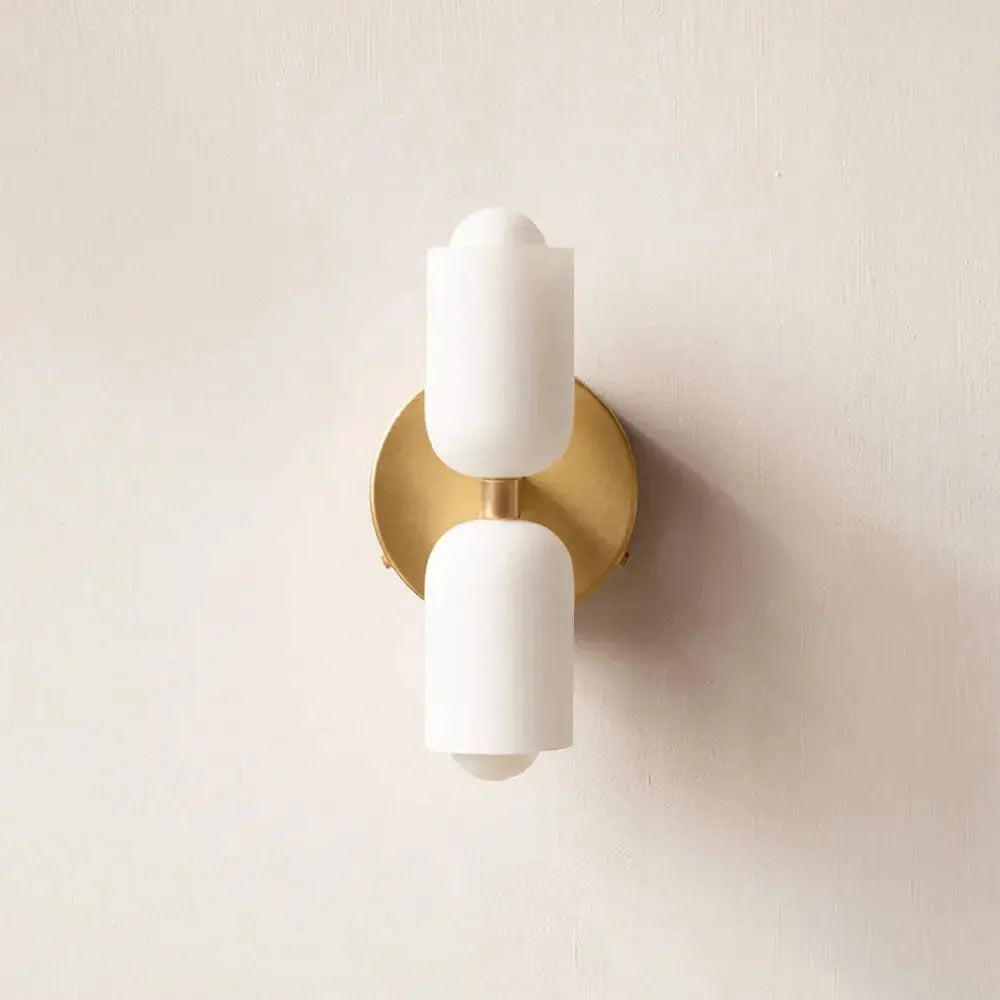 Gold metal base Zenvia Essentials Modern Up Down Acrylic Wall Light with two white glass shades