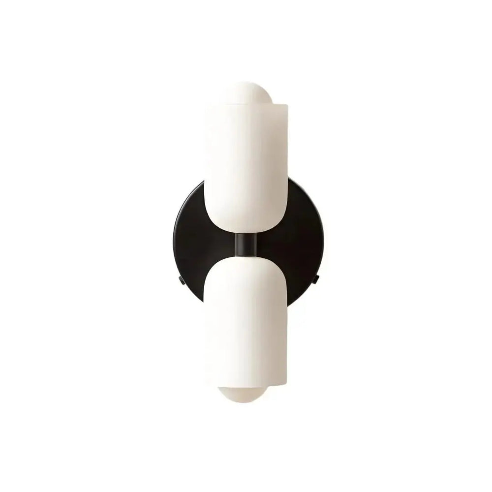 Zenvia Essentials Modern Up Down Acrylic Wall Light with black base and two white glass cylindrical shades