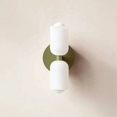 Zenvia Essentials Modern Up Down Acrylic Wall Light with green circular base and two white glass shades
