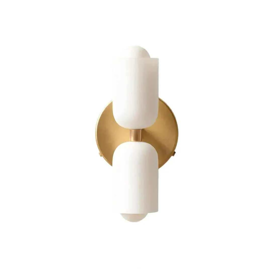 Zenvia Essentials Modern Up Down Acrylic Wall Light with gold metal frame and two white glass shades